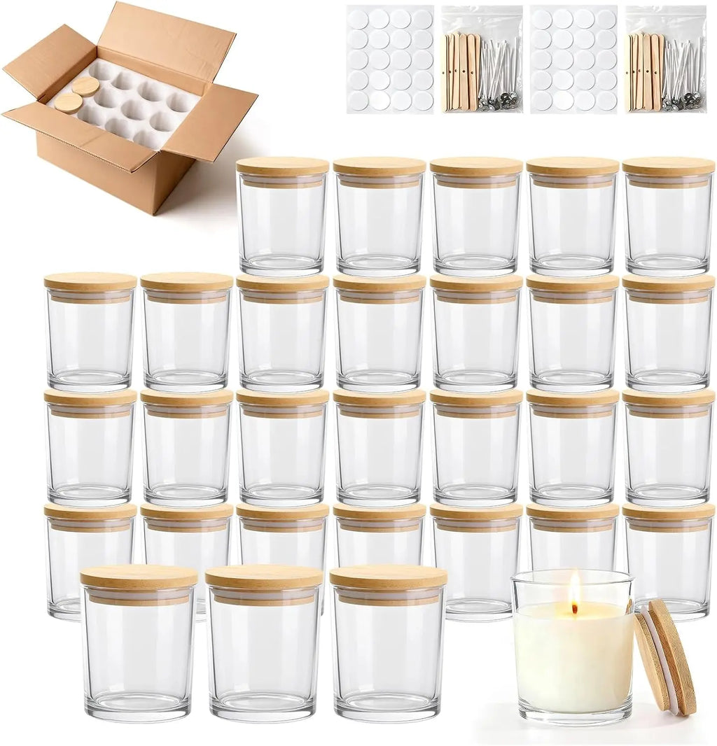 7oz Glass Candle Jars, 36-Pack Candles Jars for Making Candles, Empty Thick Glass Wide-Mouth Jars with Bamboo Lids & Wick Kits, Candle Containers Bulk - Clear