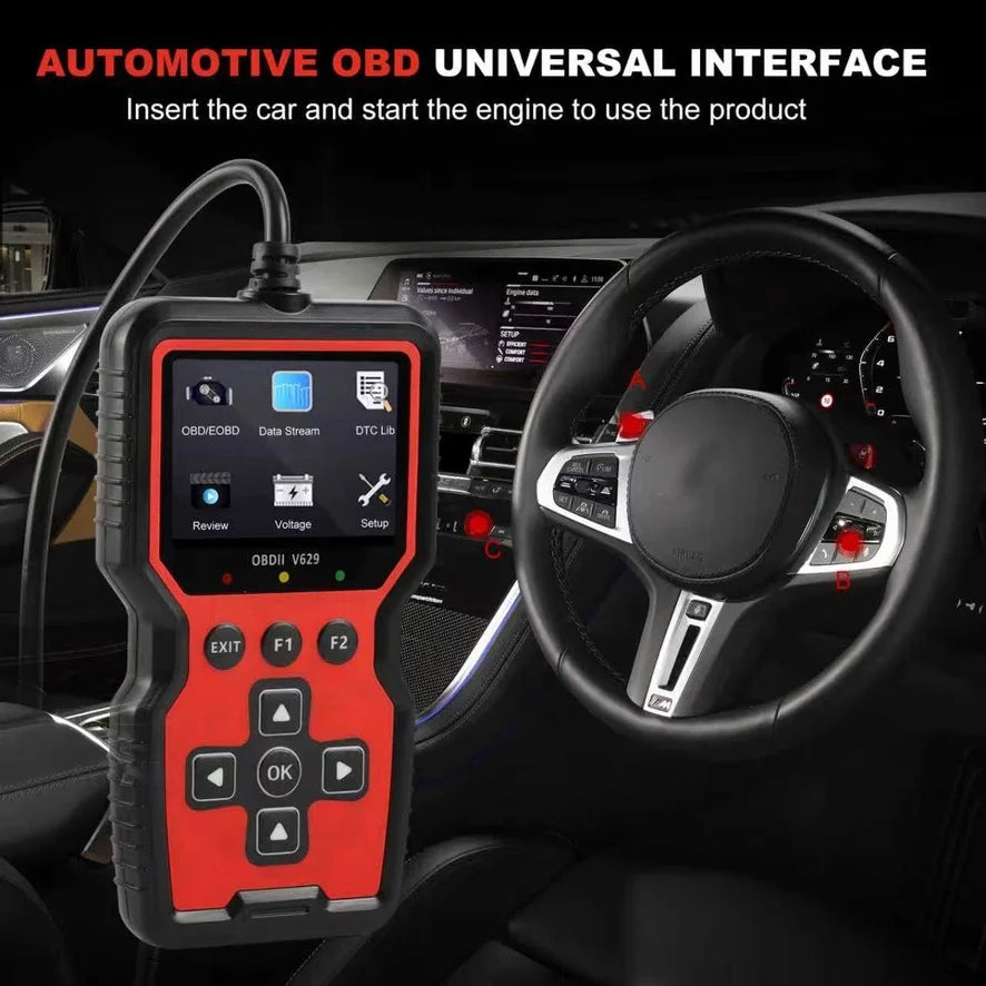 V629 OBD-II Car Fault Code Reader, 12V Gasoline Vehicle Scanner for DIY & Repair Shop, Read & Clear Engine Trouble Codes, View Live Data
