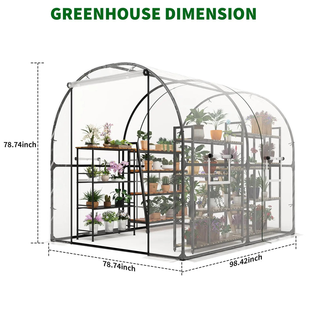 HiMiss 8.2x6.6x6.6 FT Walk-In Greenhouse For Outdoors, Heavy Duty Portable Hoop House With Watering System, Screen Windows