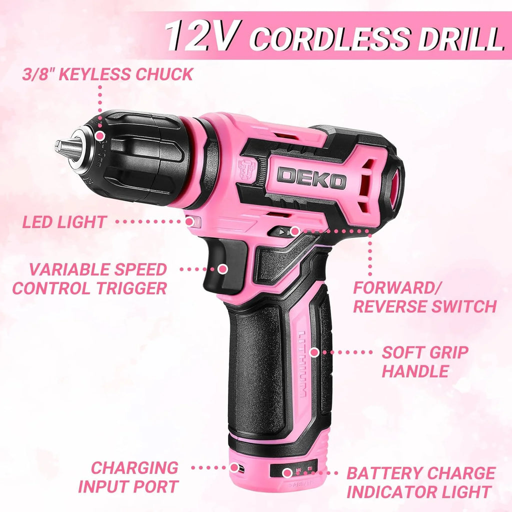 Home Mechanic Toolbox, 12V Power Cordless Drill, Hand Repair Tools Sets, Organizer Drawer Case