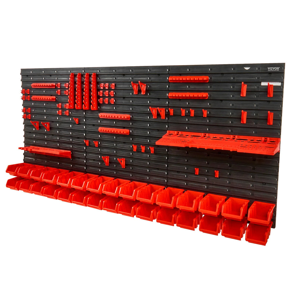 Vevor By: SucceBuy Wall Mounted Storage Bins, 30/48 Bin Parts Rack Organizer, Garage with Wall Panels & Hooks, Plastic Shop Bins for Screws, Nails, Tools