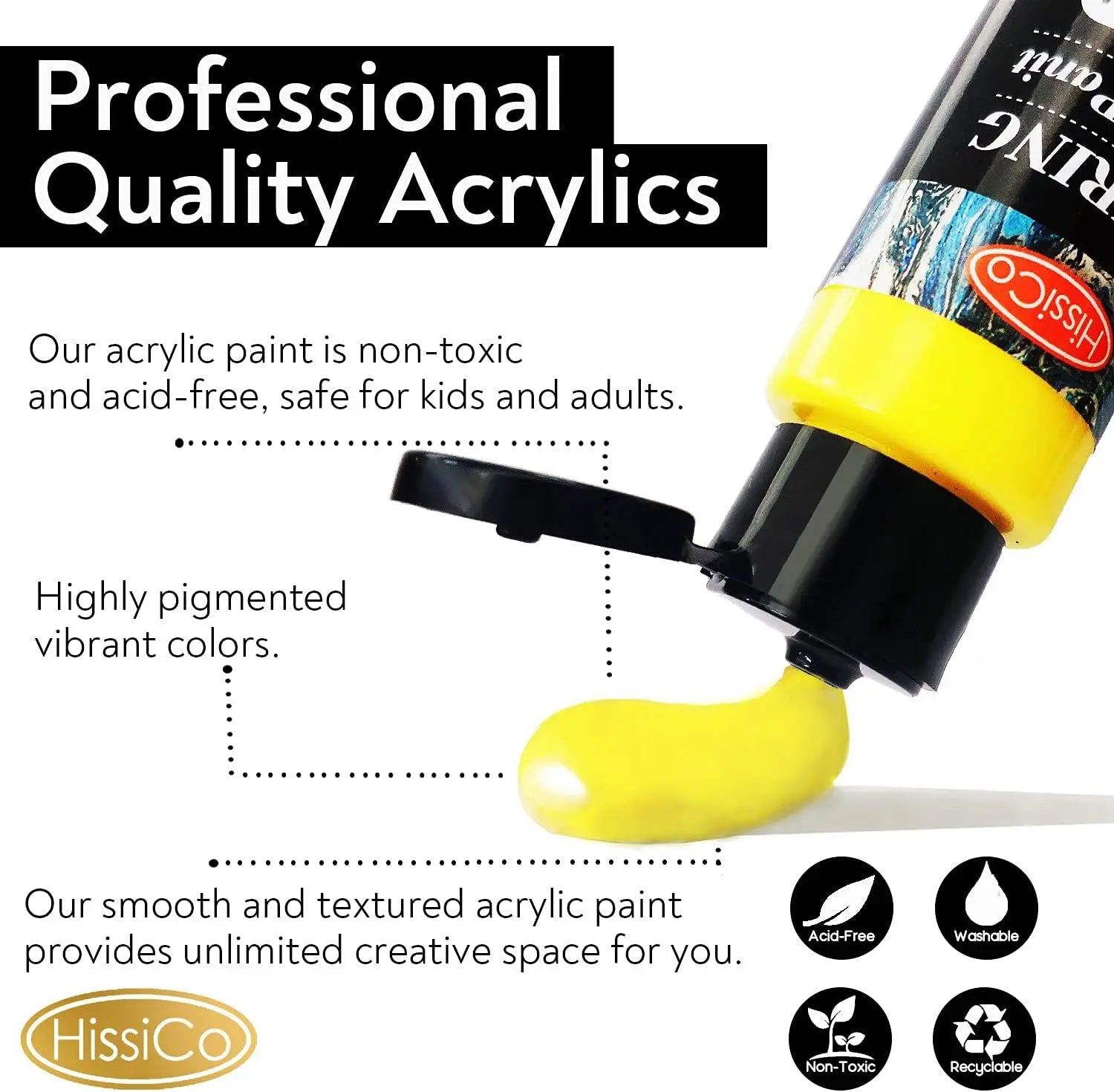 55PCS Acrylic Paint Set with 36 Colors, 60ml Bottles, Paints Brushes for Kids and Artists