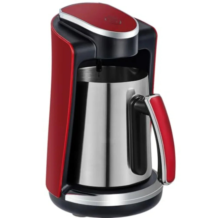 One-Touch Mediterranean Coffee Maker Electric Turkish Greek and Armenian Coffee Machine Stainless Steel 250ml Red Foam Control