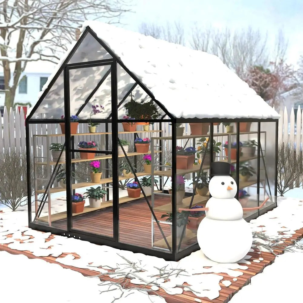 6ft x 4ft Durable Polycarbonate Walk-in Greenhouse with Roof Vent for Year-Round Gardening