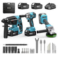 Seesii 3-In-1 Tool Combo Kit Rotary Hammer Drill Impact Wrench Angle Grinder Electric Brushless Cordless Battery Powered Tool Kits with 2x4.0Ah Batteries for Car Home Heavy-duty