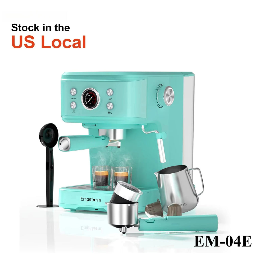 Empstorm Household Electric Semi-automatic Espresso Machine Brewing System Milk Frother Stainless Steel 20 Bar Pump Type Temperature Control Device for Hotels,with Top Cup Warmer & Washable Drip Tray,sturdy Build,ideal Gift f