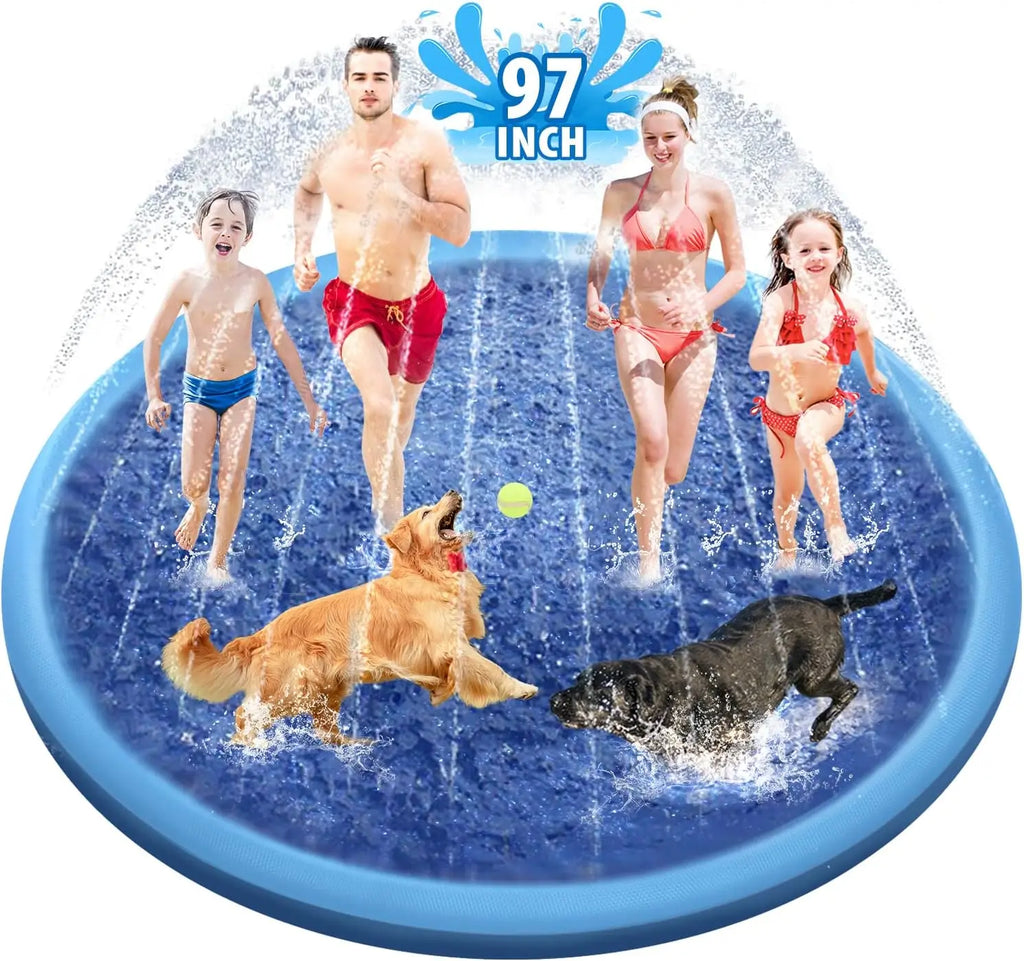 Kiddie Sprinkler Pool PVC Material 97in Non-Slip Heavy Duty Outdoor Backyard Use Summer Blue