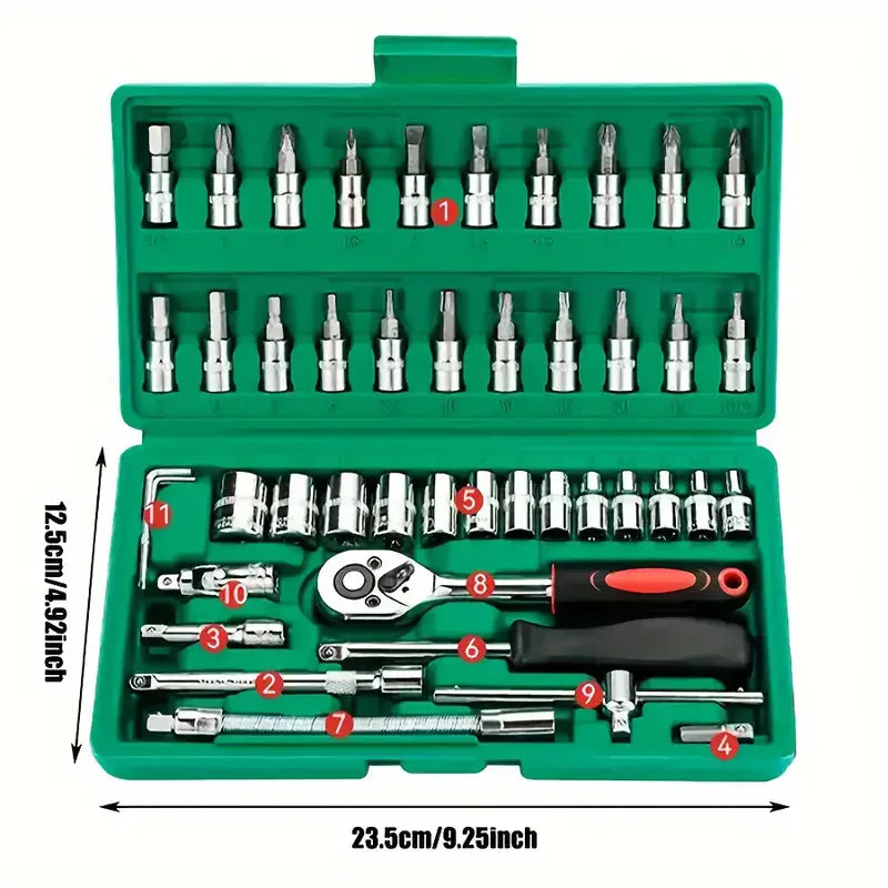 46/53Pcs Socket Wrench Set Auto Repair Mechanics Tools, Hand Drive Socket Tool Kit, Professional Repair Tools