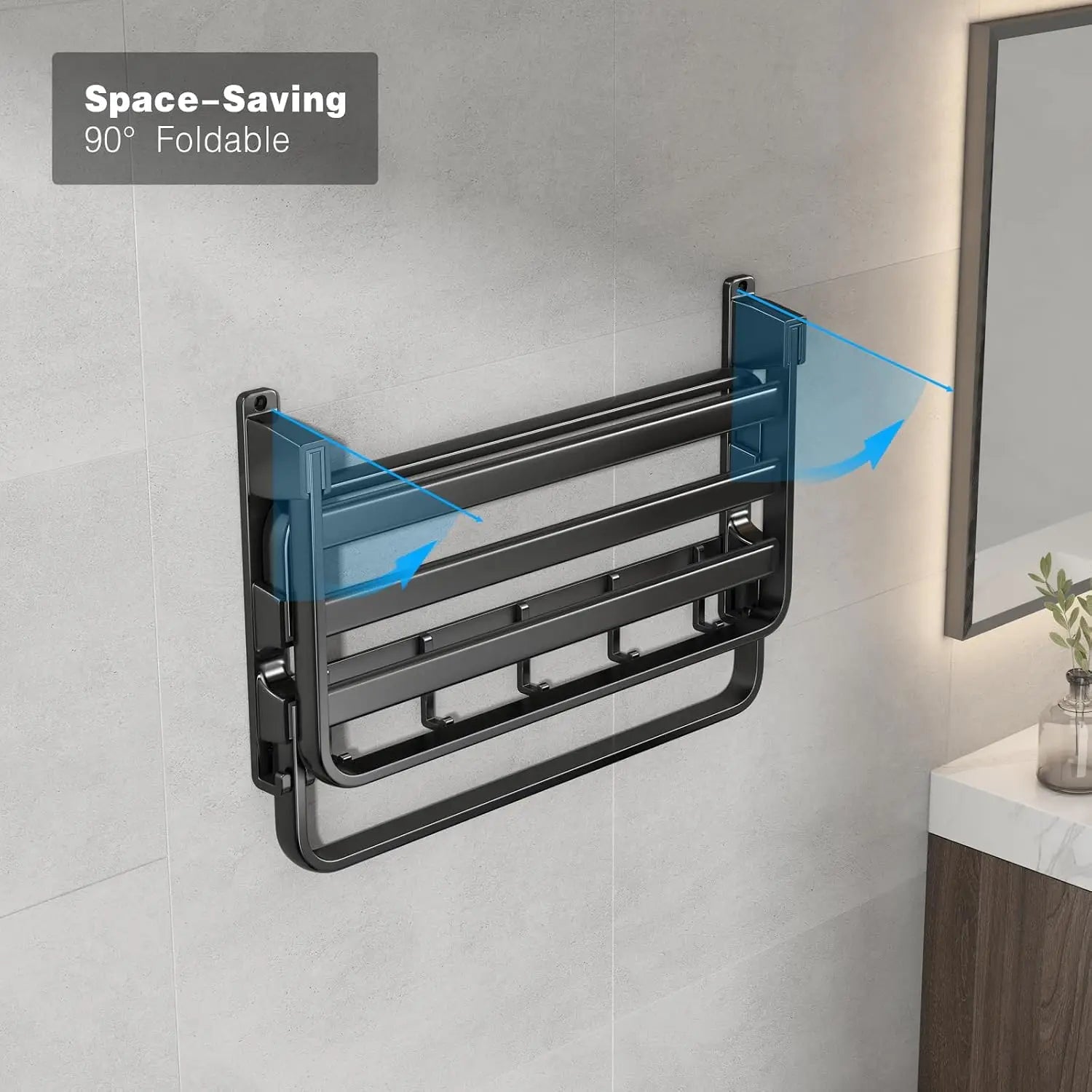 Voldra 24-Inch Towel Rack, Bathroom Towel Shelf with 2 Towel Bar Towel Holder with 7 Hooks Towel Storage Organizer for Bathroom & Lavatory Wall Mounted