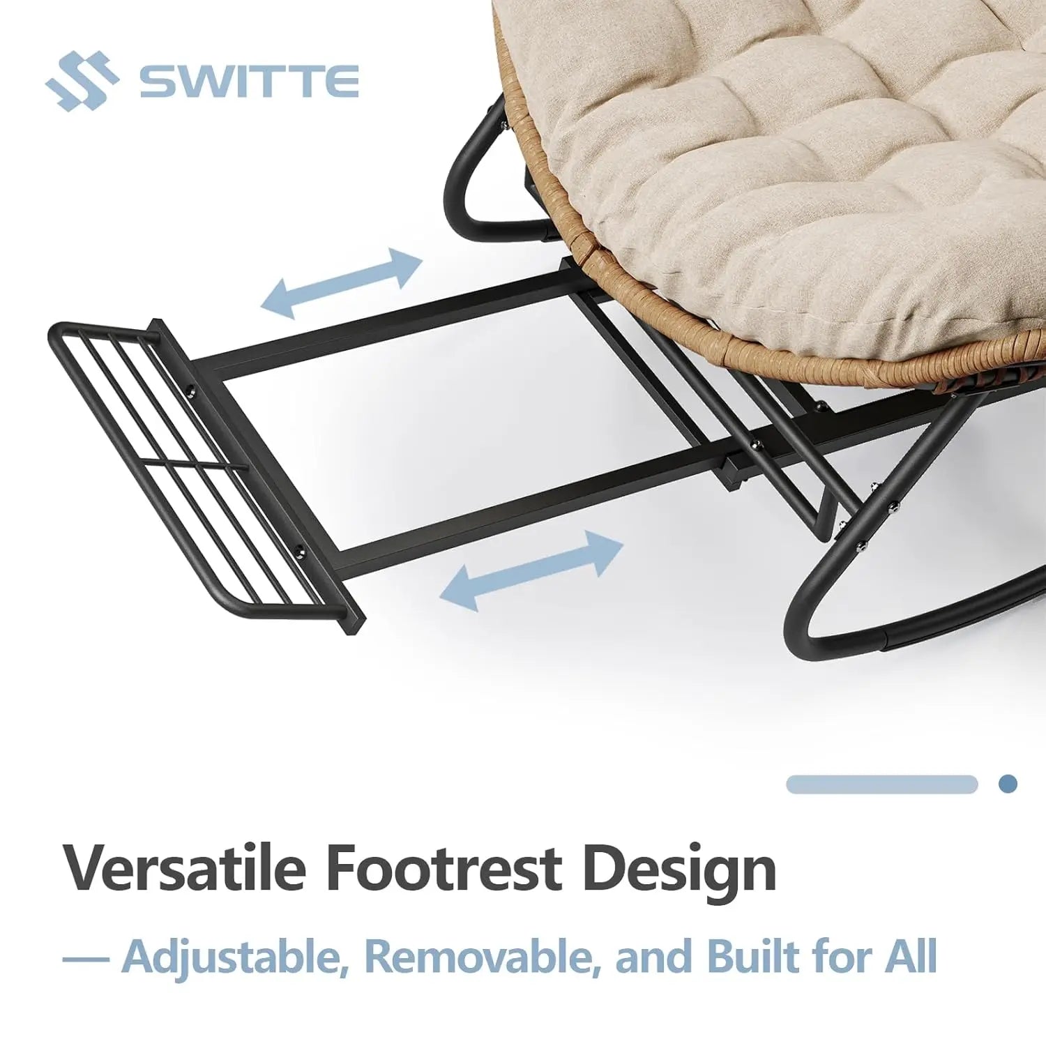 Oversized Rattan Rocking Chair with Footrest Cushioned Lounge for Patio Garden Bedroom Balcony 550Lbs Capacity, Customized