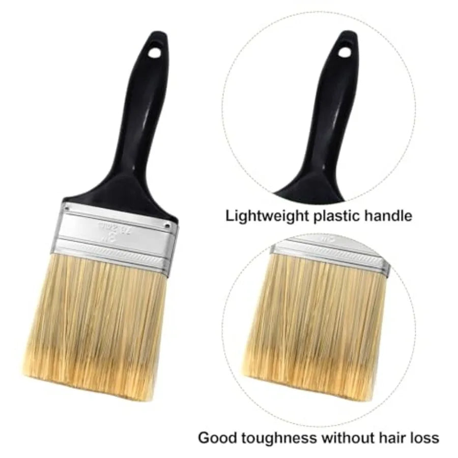 3 inch Flat Paint Brushes, Professional Paint Tools with Treated Plastic Handle for DIY Paint, Furniture, Fences, Deck, and Wal