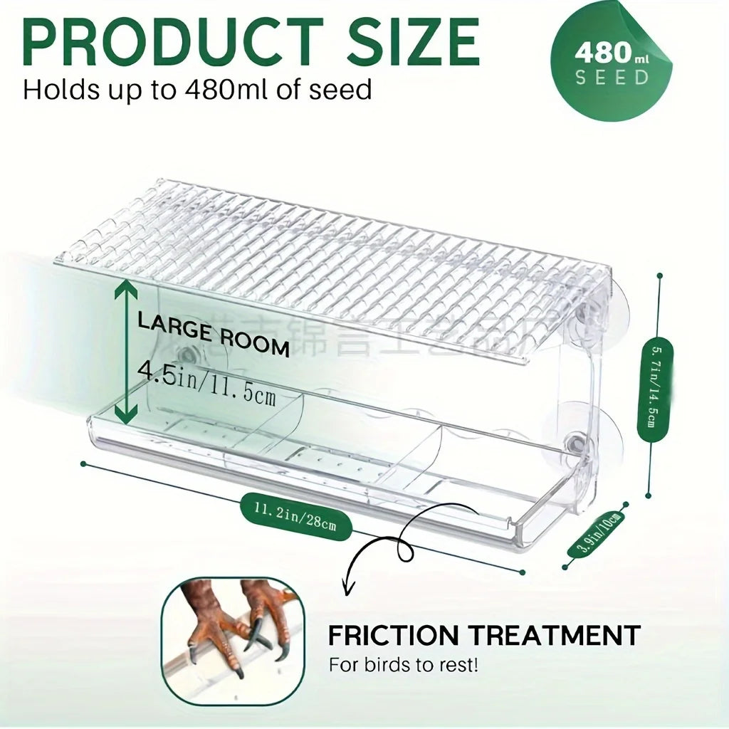 Large Window Bird Feeder with Removable Seed & Water Tray, for Wild Birds with 4 Super Strong Adhesive Hooks