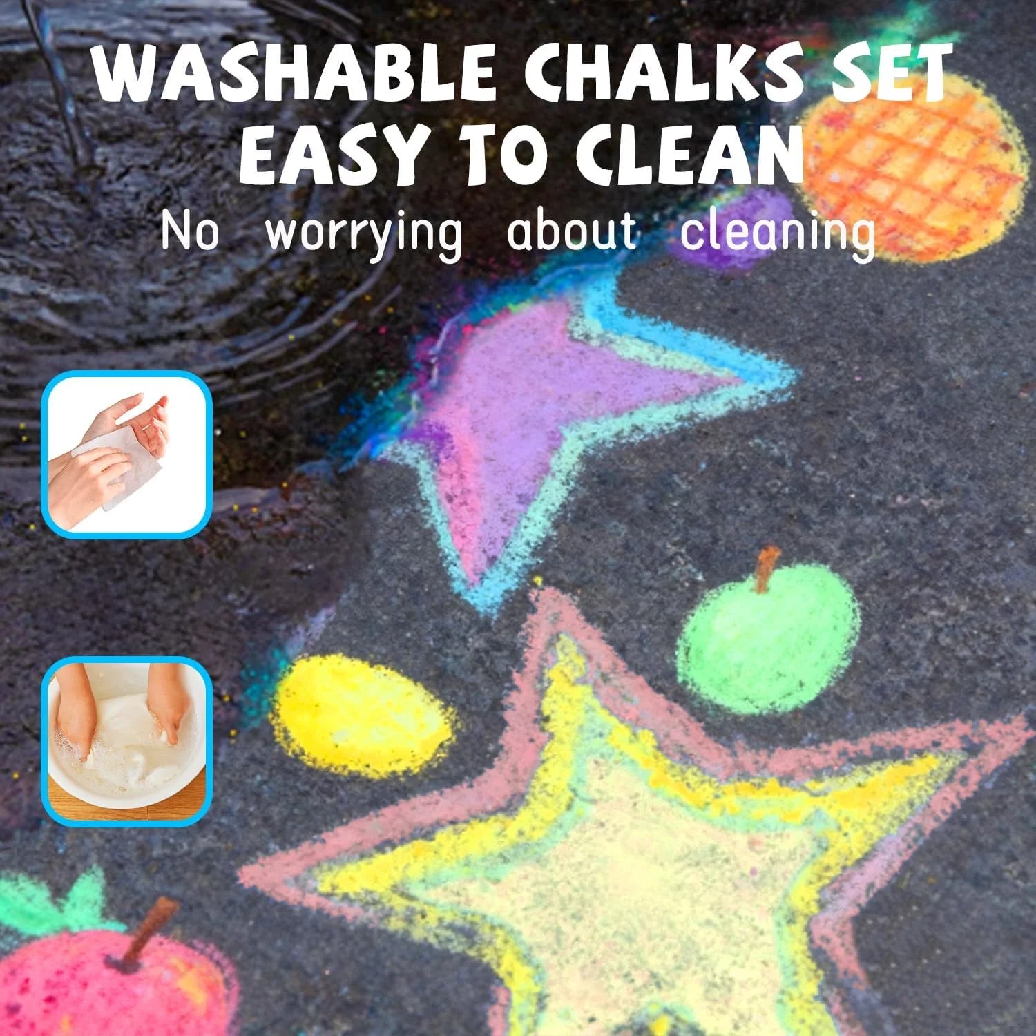 46-Piece Washable Sidewalk Chalk Set, Sidewalk Chalk with Holders, Jumbo Chalk Sticks for Kids Outdoor Fun and Creativity
