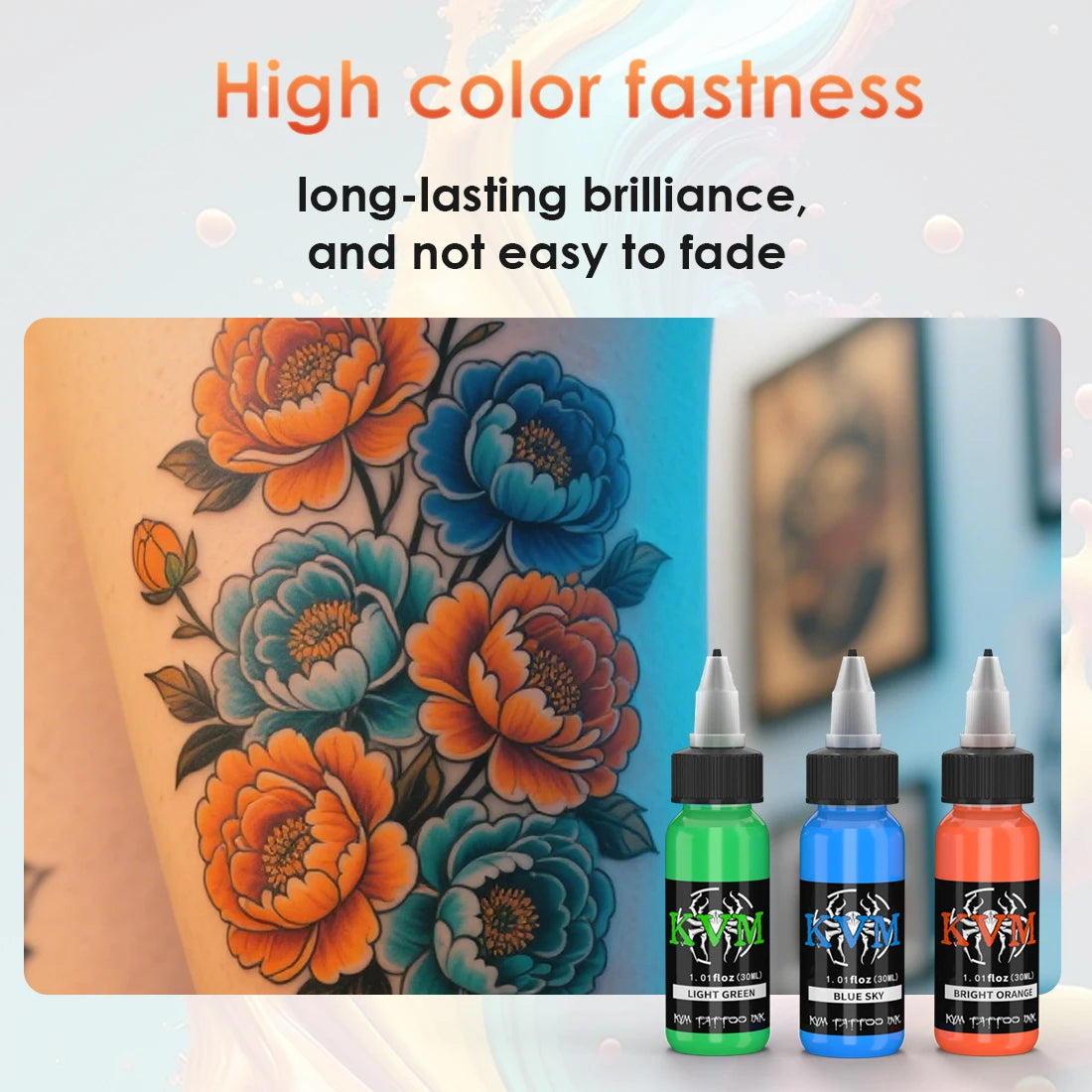 KVM 1oz (30ml) 7/14 Colors Professional Tattoo ink, Body Art Natural Plant Micro Pigment, Permanent Tattoo Ink For Body Paint