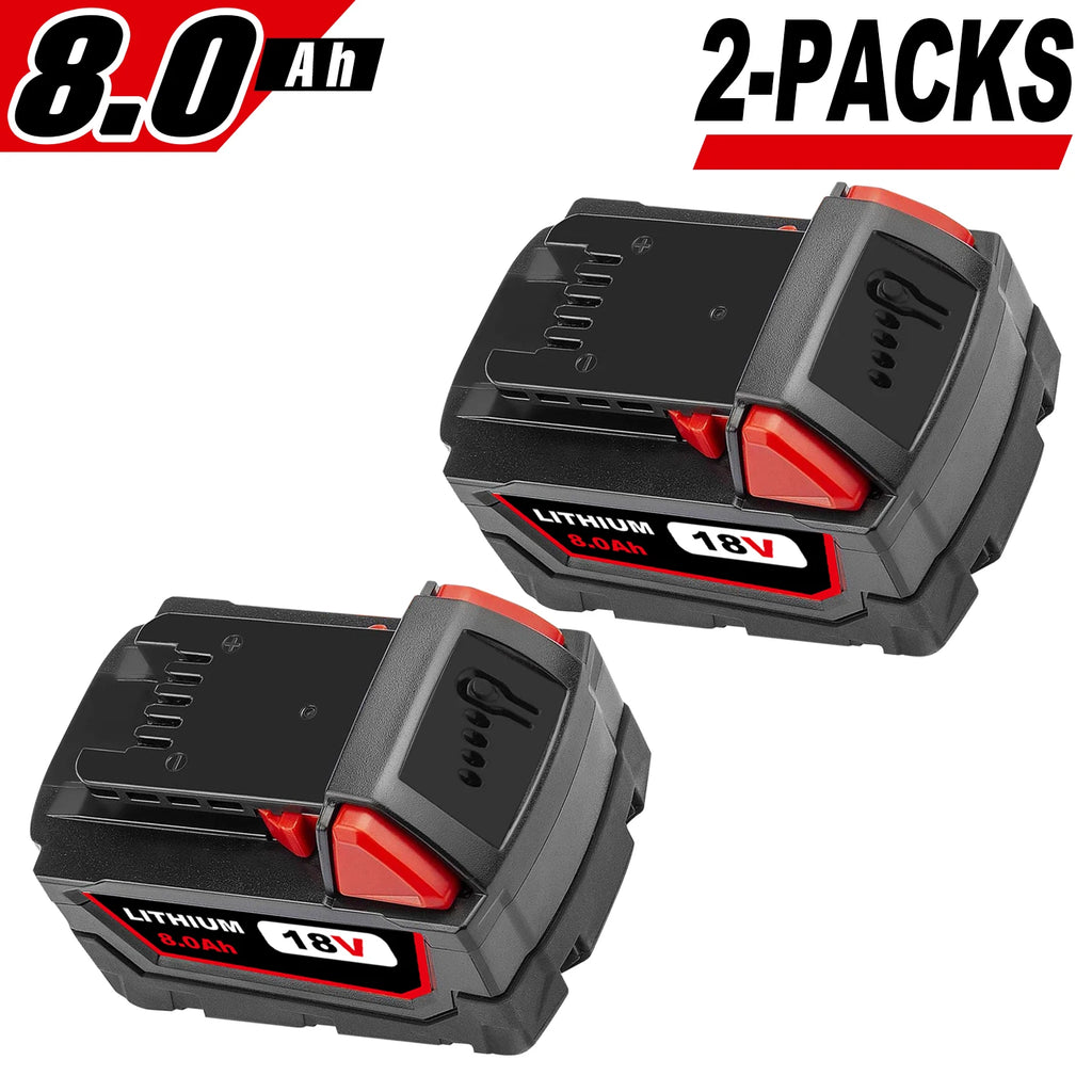 Upgraded High Capacity 8.0Ah 18V Lithium-ion Replacement Batteries, 2-Pack, Professional Grade. Suitable for 18V Cordless Power Tools, Compatible with Models 48-11-1865, 48-11-1850, 48-11-1860, 48-11-1865, 48-11-185248, 48-11