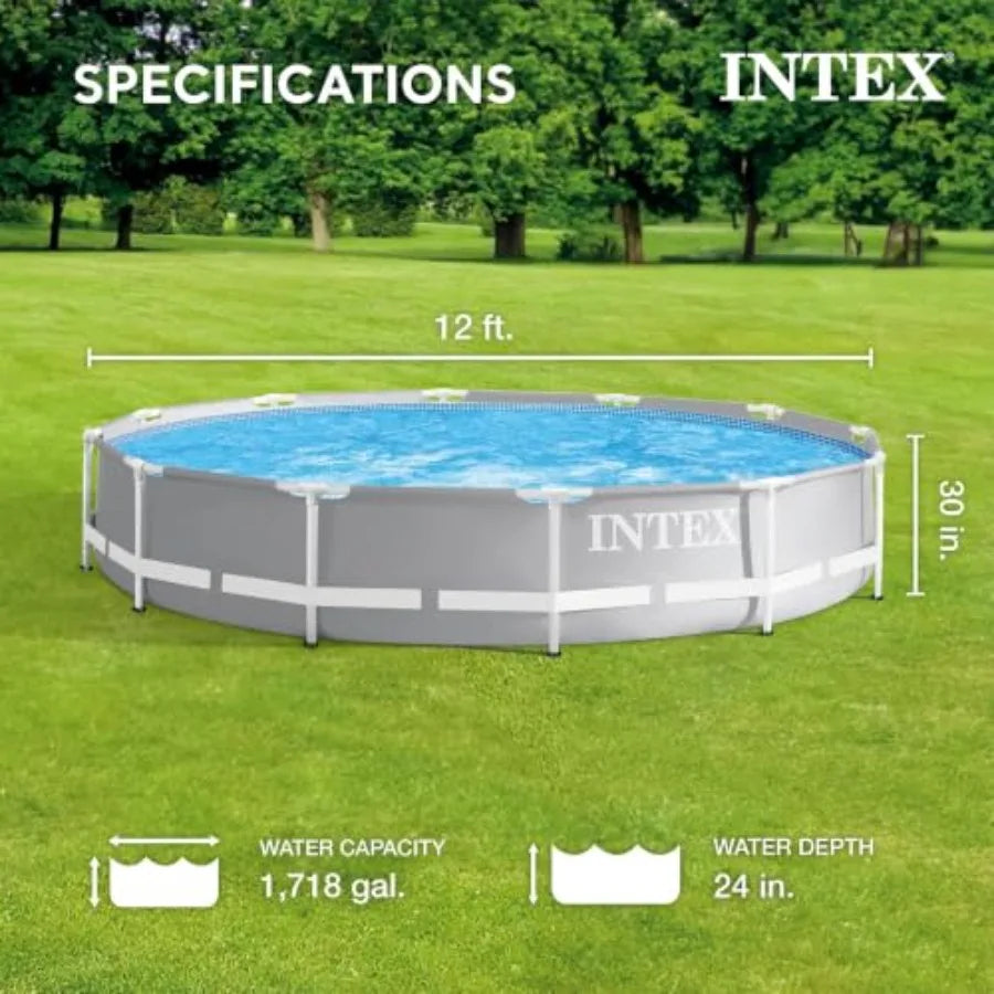 Intex Backyard outdoor swimming pool set: steel frame, round 12 ft x 30 in, Blue Swimming Pool, includes 530 GPH filter pump and ladder