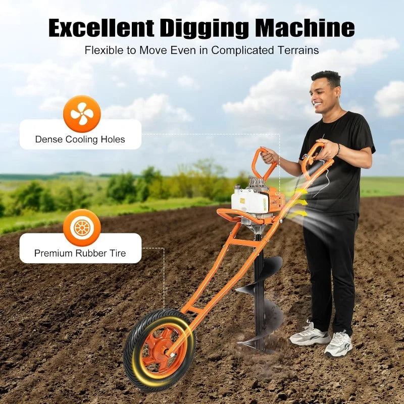 2-Stroke Post Hole Digger, 3HP, Gas Powered, with 11" Bit for Drilling, Blue