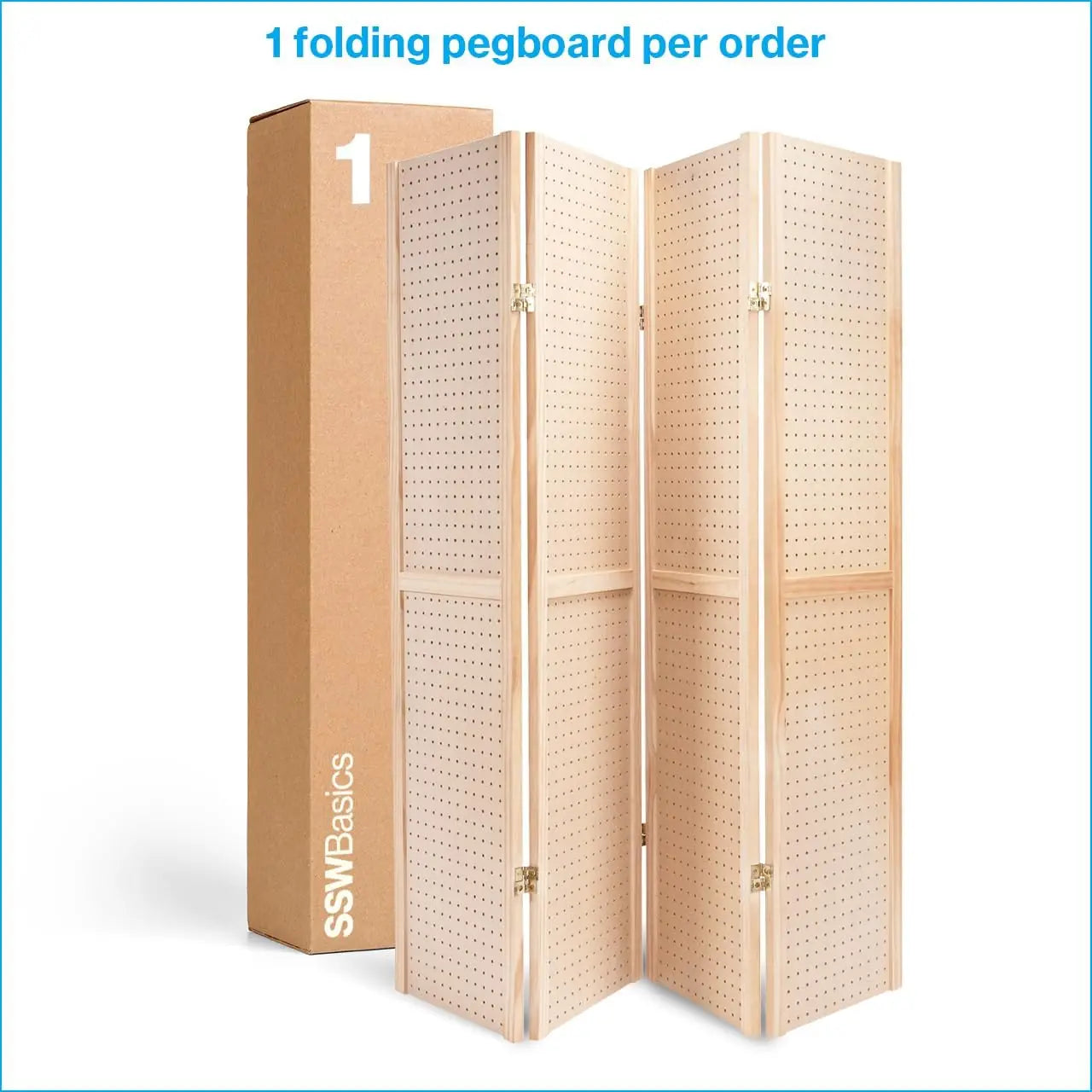 5-Foot 4-Panel Folding Pegboard Stand for Crafting, Versatile Display and Room Divider, Paint-Ready for Customization