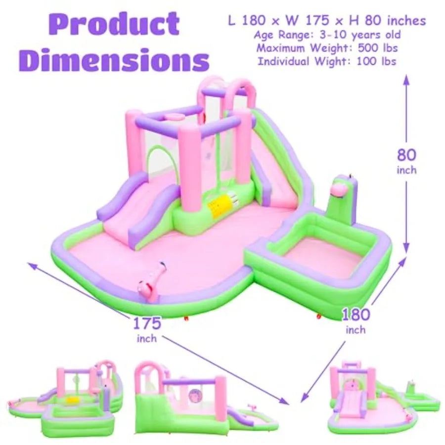 YAO HUI HUANG Backyard summer inflatable water slide bounce house with blower for 5 kids PVC material Pink, Purple, Green, Yellow splash pools & water cannon