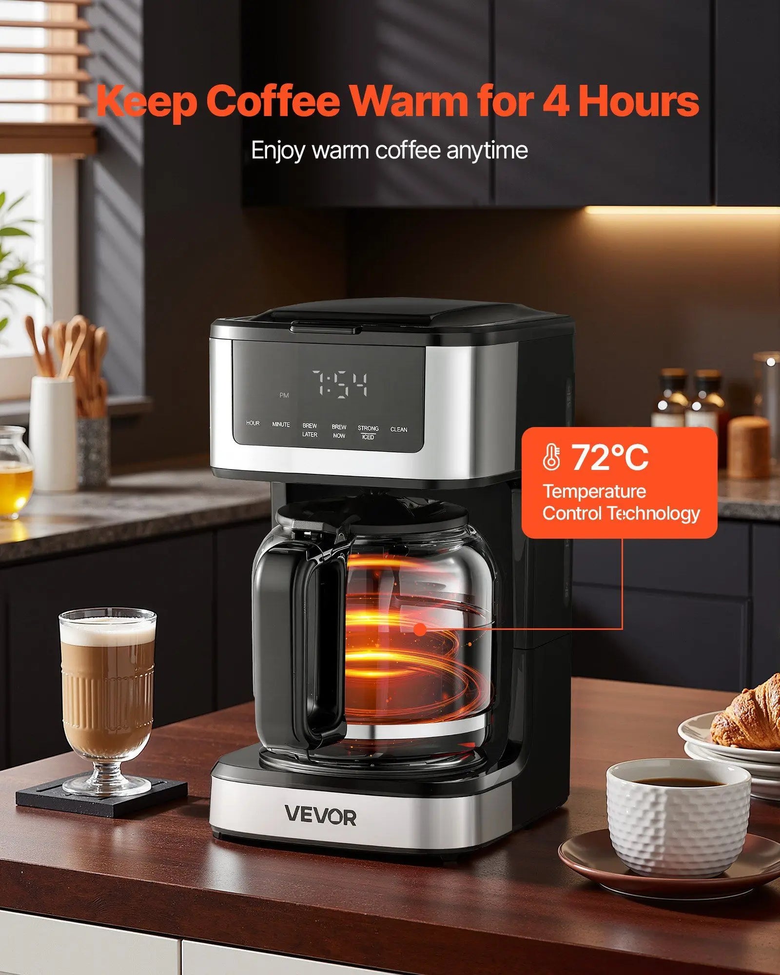 Vevor Programmable Coffee Maker, 12 Cup Programmable Drip Coffee Makers with Touch Screen, 4-Hour Keep Warm Coffee Maker
