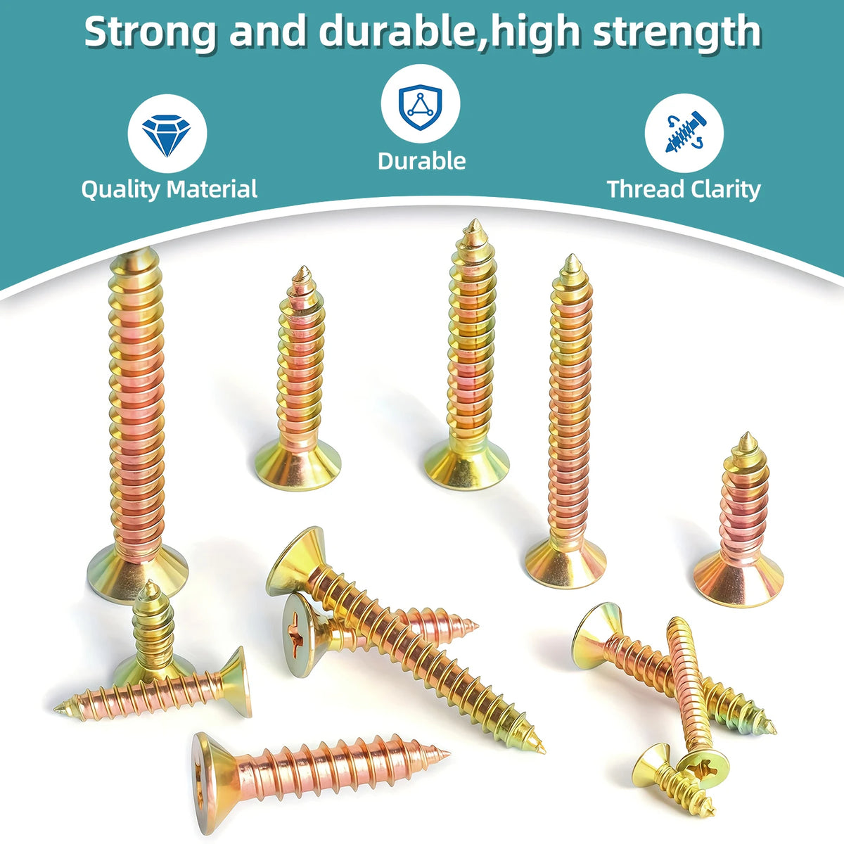 1350pcs Carbon Steel Phillips Wood Screws Assortment Kit, Flat-Head And Phillips Designs, Common Sizes M3.5/M4/M5/#8, Heavy Duty Self-Tapping Fasteners with Anti-Slip Matching Wrench, Sturdy Double Layer Storage Box, Hardware