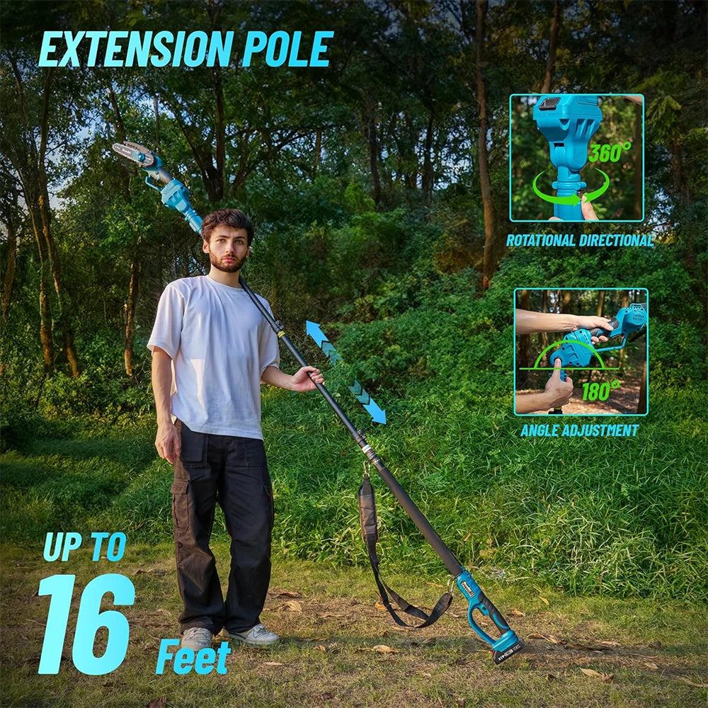 Seesii High Branch Saw Extension Pole Cordless 6'' Brushless Electric Chainsaw Garden Pruning Tools For Makita 18v battery pin