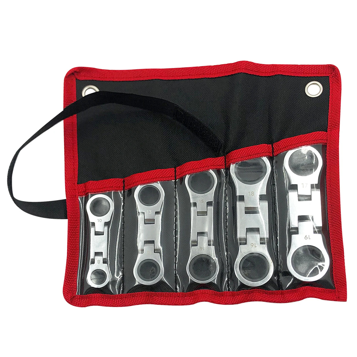 GOSWIFT 5pcs Dual Flex Head Ratcheting Wrench Set, Double Box End, Flex-Head, Stubby Metric Combination Wrench Set
