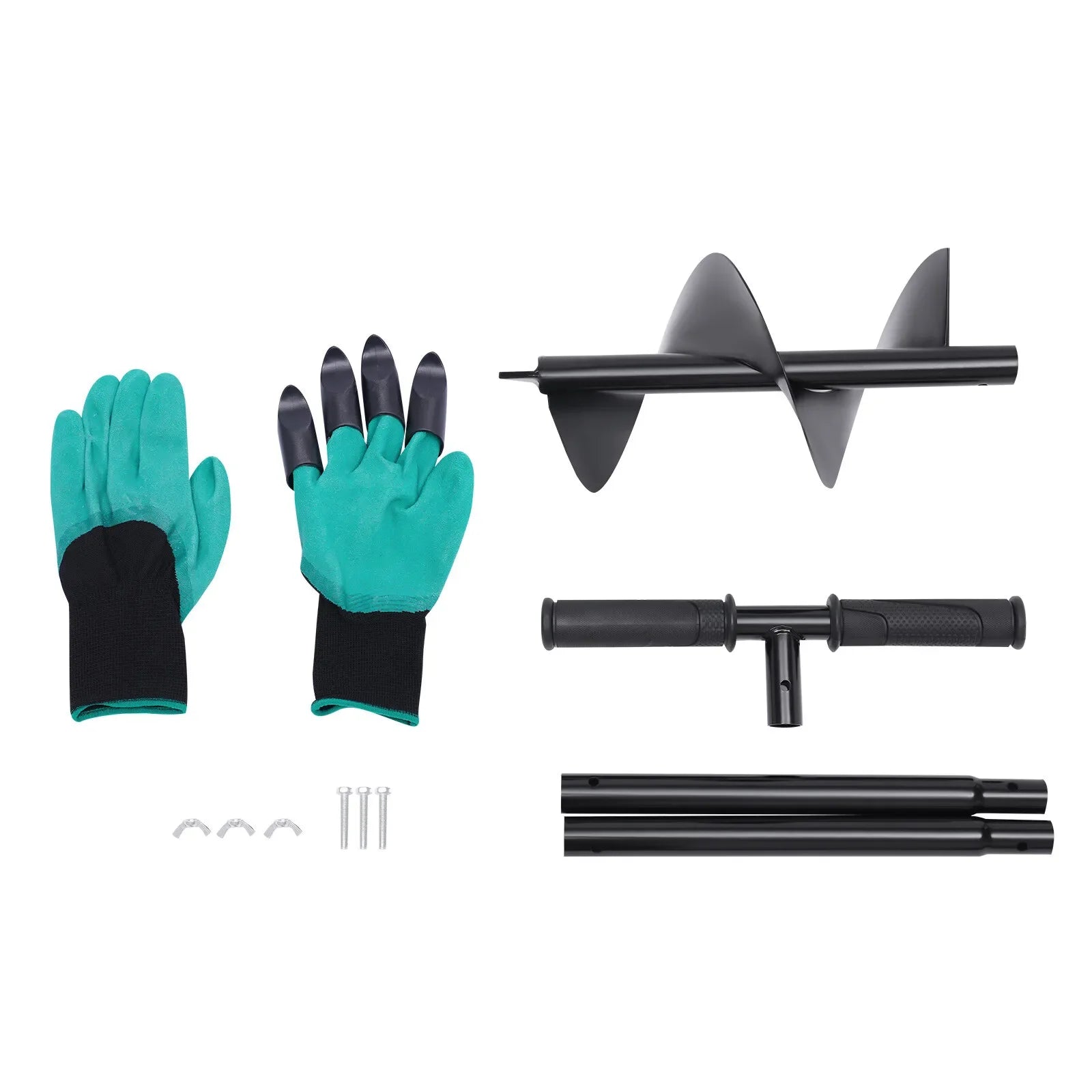 Manual Hand Earth Auger, Fence Post Drill Soil Digger, Hole Borer Digger Bit, 6 in, 30cm Handle, with 1 Pair Gloves