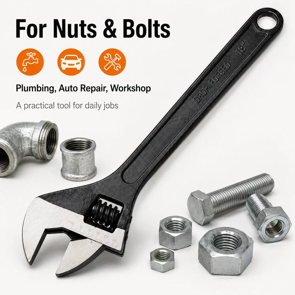 18 Inch Adjustable Wrench Wide Jaw Spanner 2 Inch Jaw Opening Long Handle Tool for Plumbing Auto Repair Nuts Bolts Fasteners