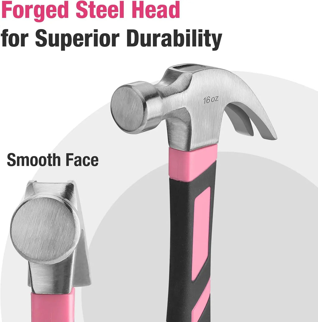 16 oz Claw Hammer with Fiberglass Handle, Forged Steel Head for All-Purpose Use