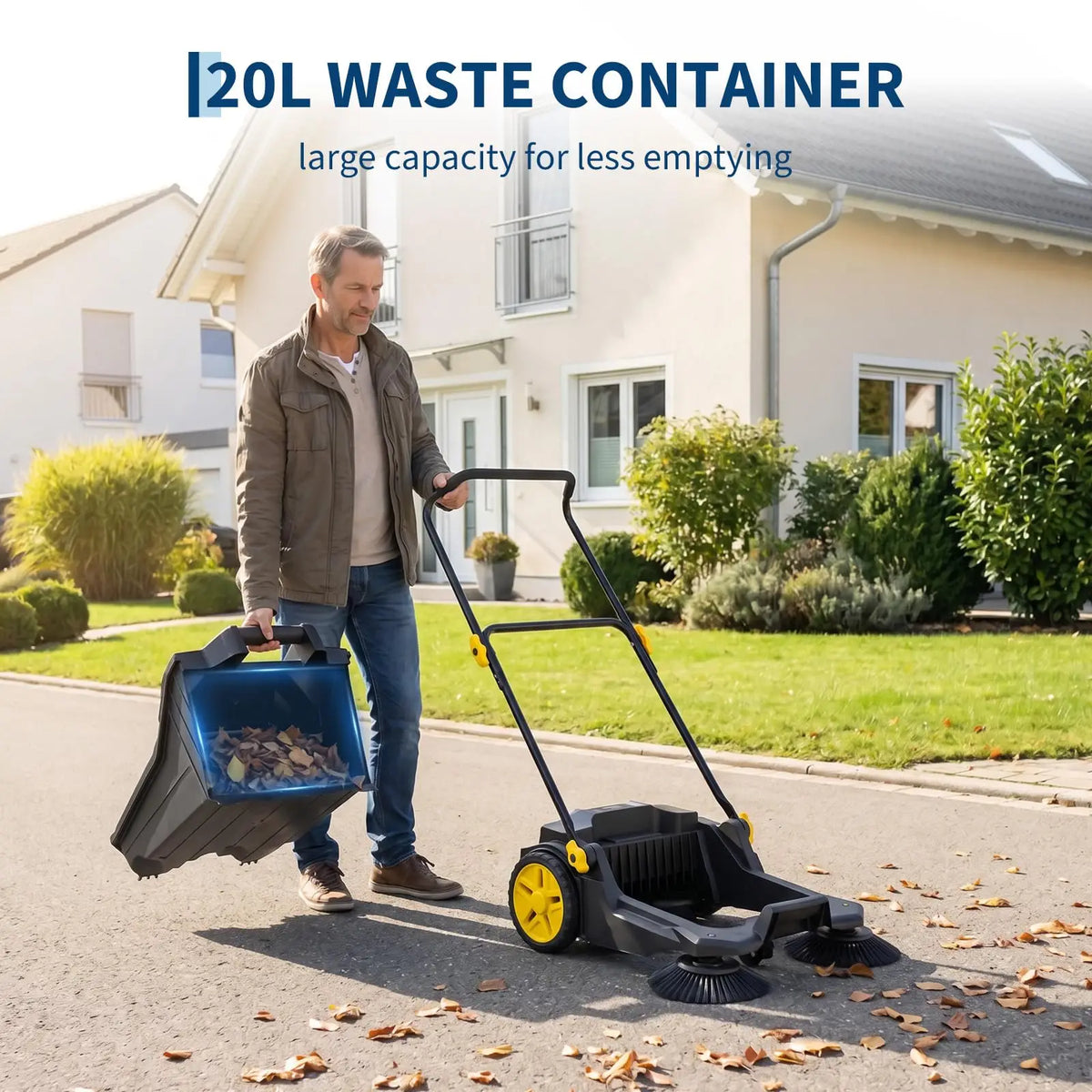 HiMiss 25.6" Manual Push Floor Sweeper, Walk-Behind Sweeper With 5-Gallon Bin, Adjustable Foldable Handle For Garage Patio Driveway