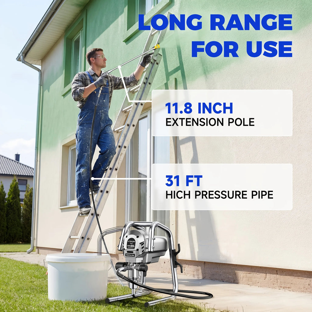Litekon 1200W Heavy-Duty Airless Paint Sprayer, 3300PSI High Pressure & 40.58oz/Min High Flow For Fast Painting, Up To 30% More Coverage With Less Overspray, For Interior/Exterior Walls, Fences, Furniture