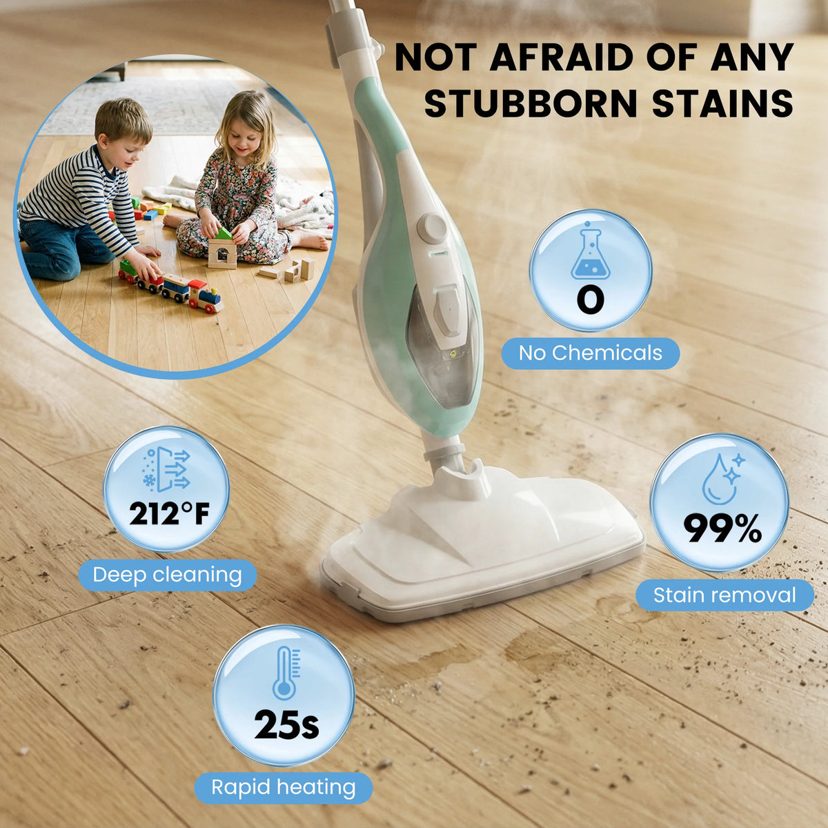 JHK 10-in-1 Multi-Purpose Steam Mop 1550W Detachable Handheld Steam Cleaner for Floor Cleaning 16FT Cord 2 Washable Pads Multi-Purpose