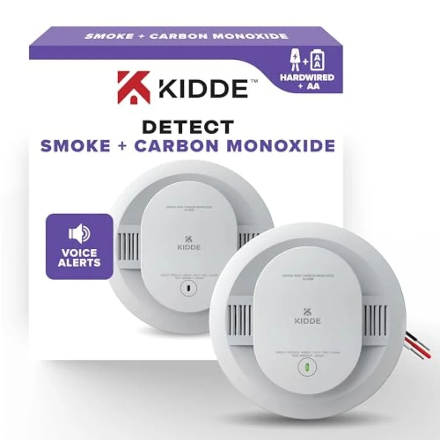 Smoke and Carbon Monoxide Detector for home safety, ABS plastic, white, hardwired with AA battery backup, voice alerts, WIFI Interconnect