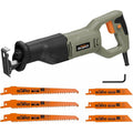 Reciprocating Saw, 710W, 2800 RPM Variable Speed, Tool-Free Blade Change, 20mm Stroke Length, 6pc Blades for Wood, Soft Metal, PVC Pipe Cutting