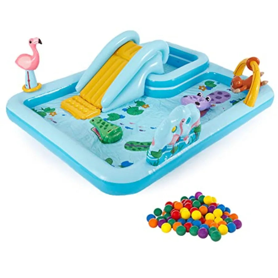 Intex Inflatable Jungle Adventure Play Center for outdoor use PVC material multicolored includes spray pool and 100-pack fun ballz