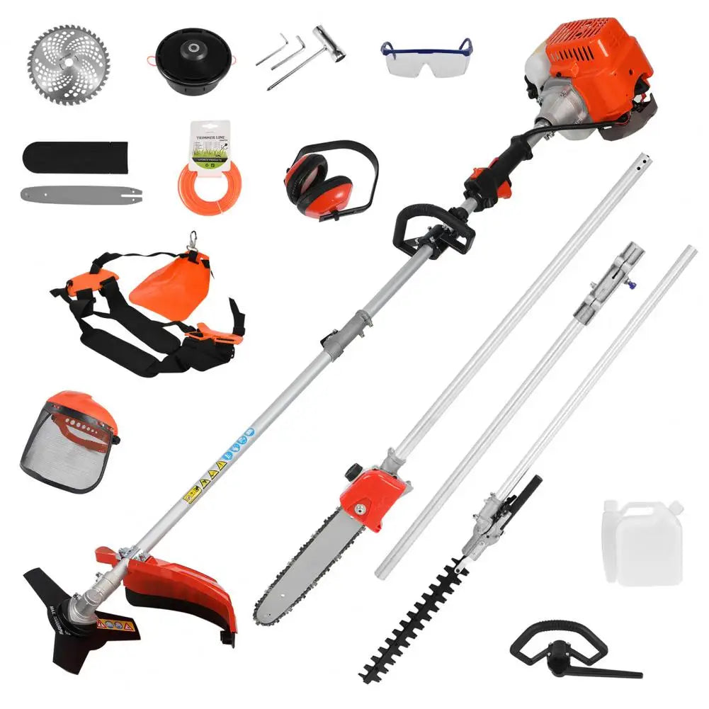 Multifunctional 5 In 1 Lawn Mower, 2-Stroke Gas Weed Trimmer, Cordless Hedge Trimmer, Telescopic Chainsaw Hedge Pruner Weeder