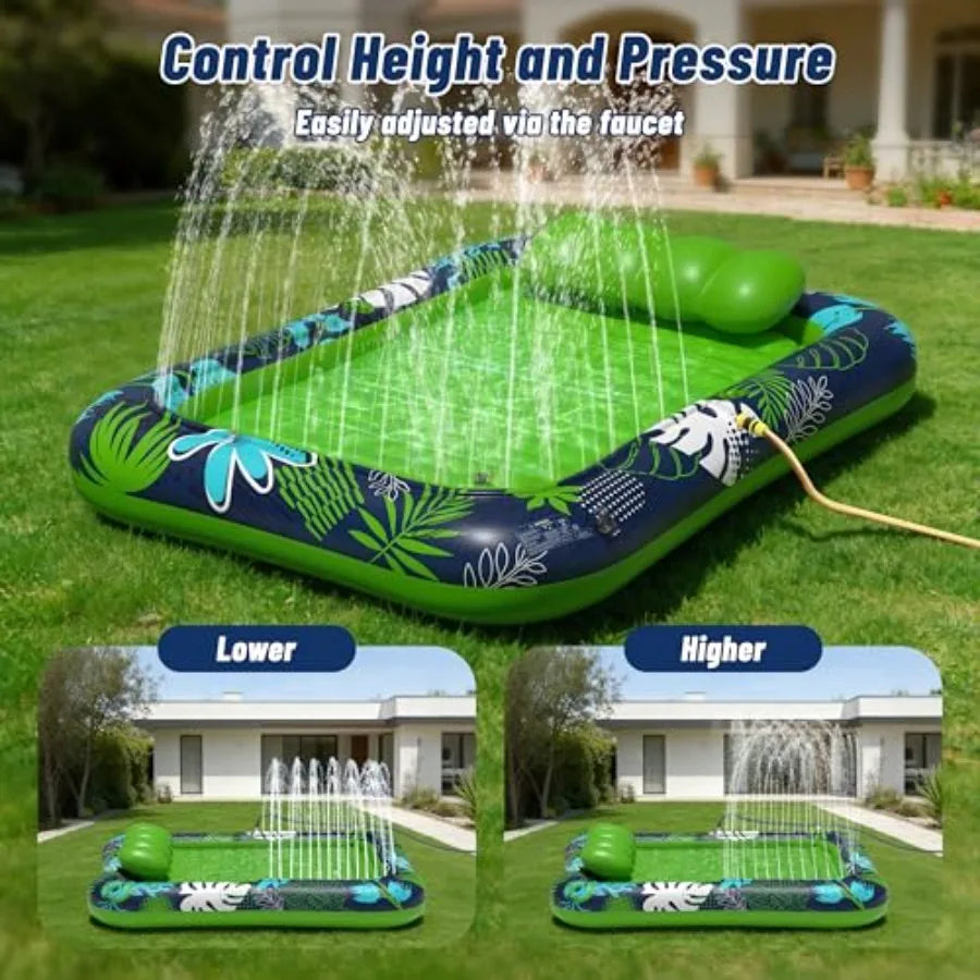 Josen Inflatable tanning pool lounger float for outdoor water use heavy-duty PVC material blue color XXL 83 x 63 size with sprinkler