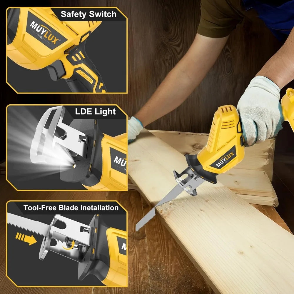 20V Cordless Reciprocating Saw, 2 Battery, Variable Speed, Tool-Free Blade Change