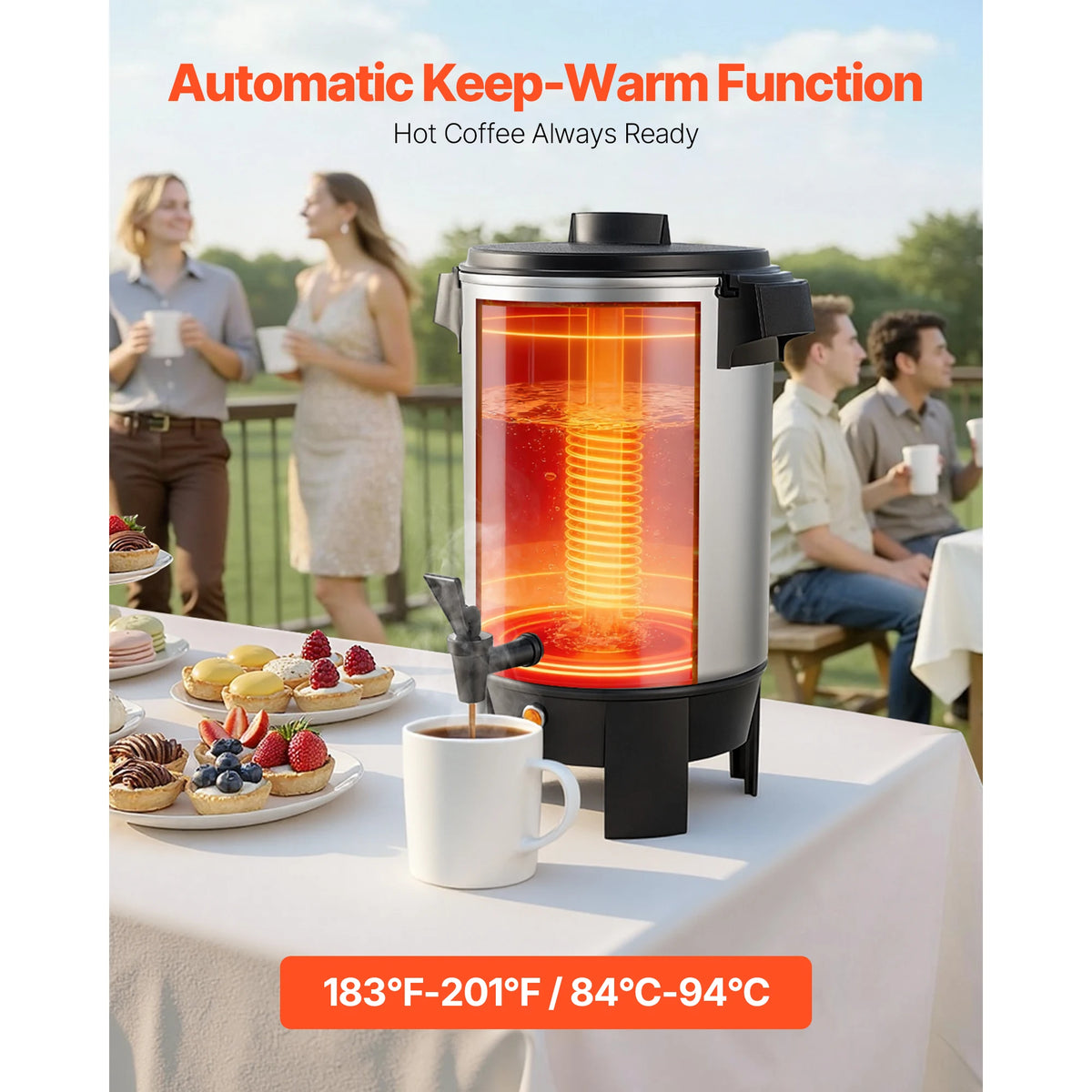 SucceBuy Commercial Coffee 30/42/60/100 Cups Urn Hot Beverage Dispenser with Dripless Faucet Quick-Brewing Coffee Maker