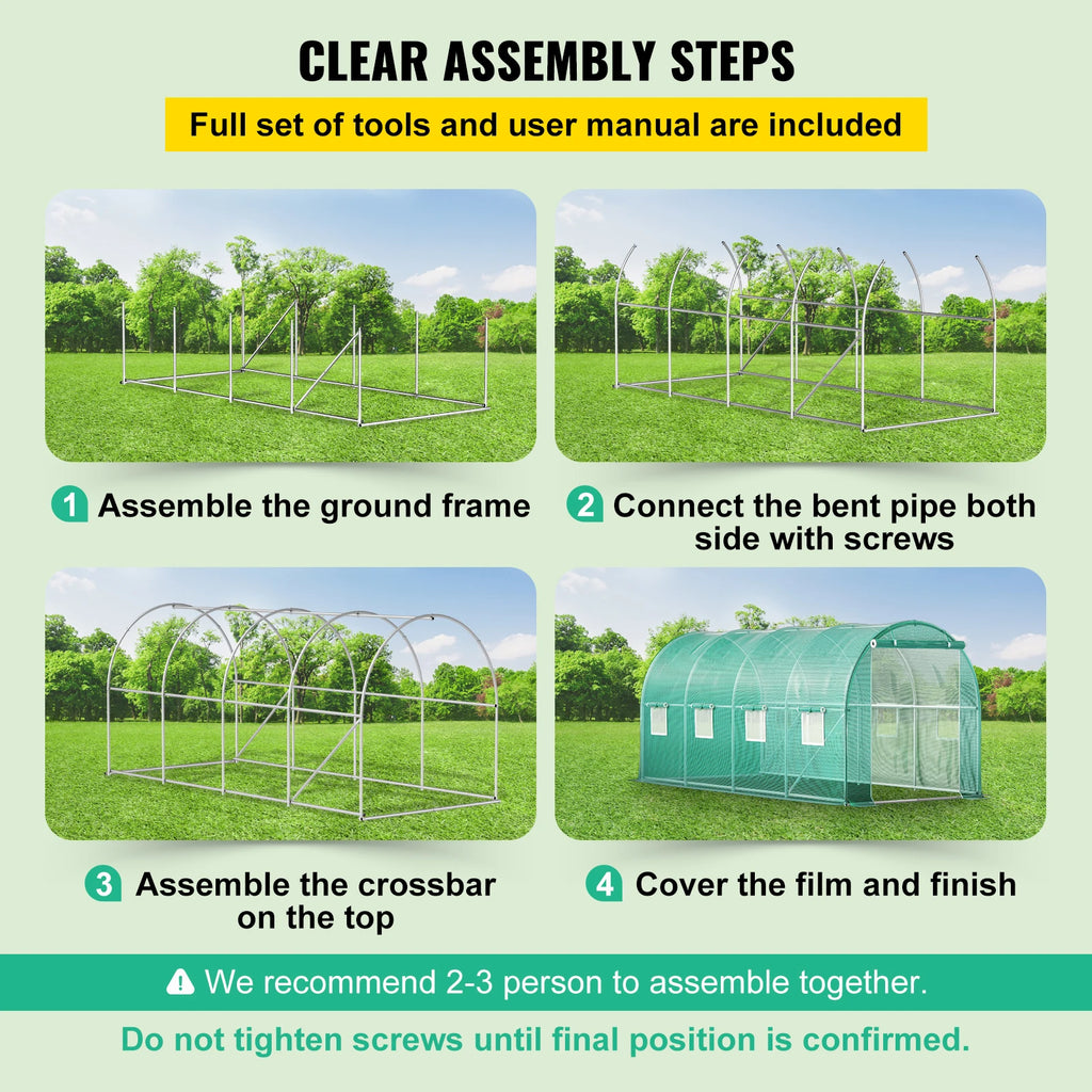 SucceBuy Walk-in Tunnel Greenhouse Galvanized Frame & Waterproof Cover 15x7x7/10x7x7/20x10x7/12x7x7 ft Greenhouses & Cold Frames