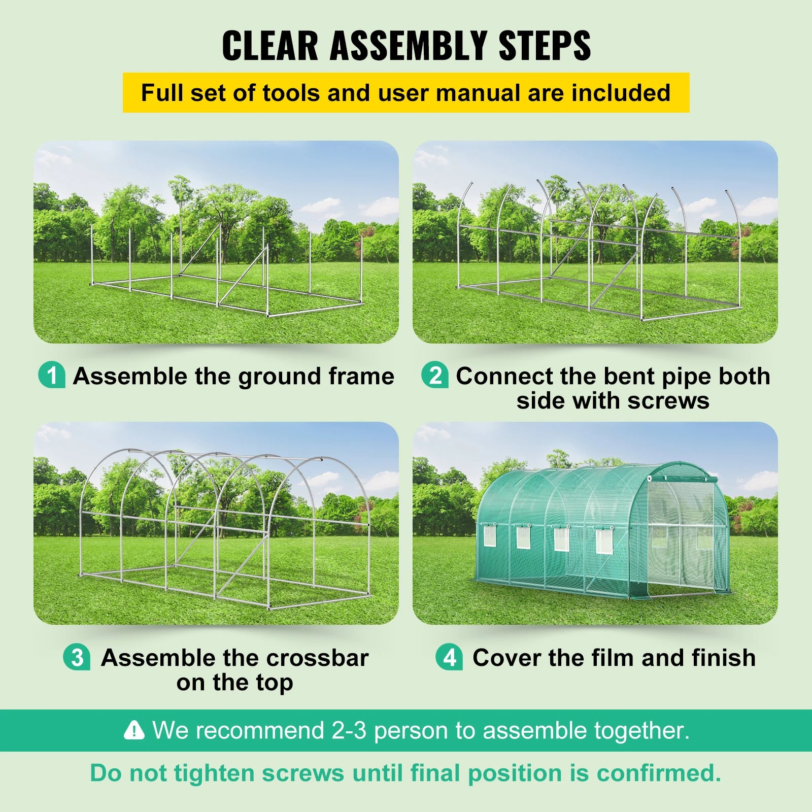 SucceBuy Walk-in Tunnel Greenhouse Galvanized Frame & Waterproof Cover 15x7x7/10x7x7/20x10x7/12x7x7 ft Greenhouses & Cold Frames