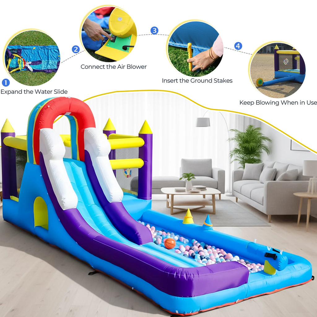 RTS Inflatable 23FT Inflatable Water Slide with Splash Pool, Outdoor Water Park Slide, Heavy Duty Bounce House with Climbing Wall & Water Spray for Summer Party Family Fun