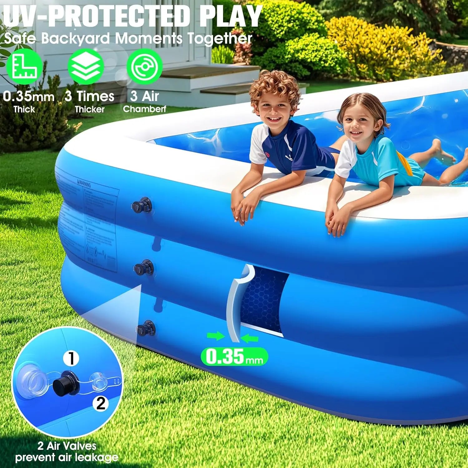 Inflatable Pool with Seat and Pool Lights, Durable Thickened Large Size Family Inflatable Pools for Adults Blow Up Pools,110" x