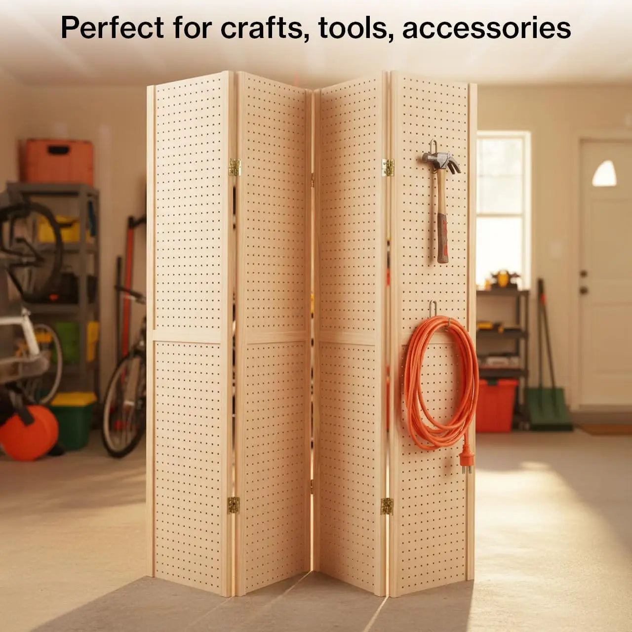 5-Foot 4-Panel Folding Pegboard Stand for Crafting, Versatile Display and Room Divider, Paint-Ready for Customization