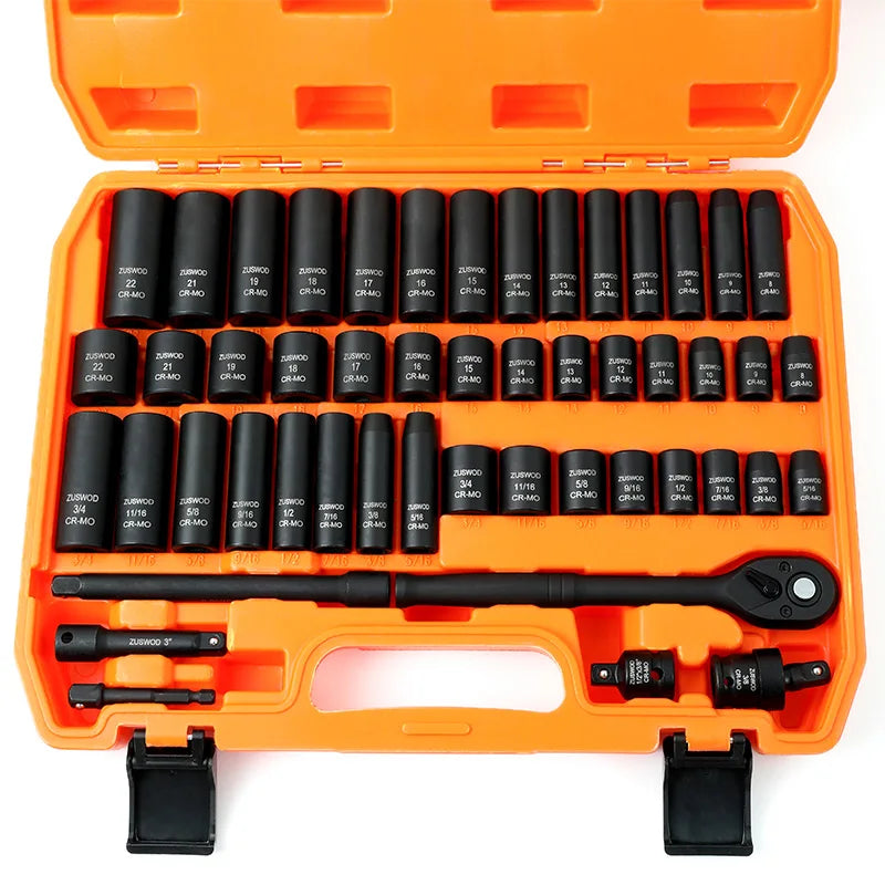 Zuswod Ratchet wrench impact socket tool set, 3/8-inch drive impact  Socket tool set, CR-V material, high-end professional car repair tool set, one-stop solution for home car, motorcycle, bicycle and other repair projects, pr