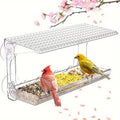 Large Window Bird Feeder with Removable Seed & Water Tray, for Wild Birds with 4 Super Strong Adhesive Hooks