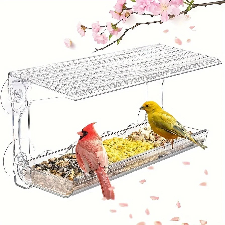Large Window Bird Feeder with Removable Seed & Water Tray, for Wild Birds with 4 Super Strong Adhesive Hooks