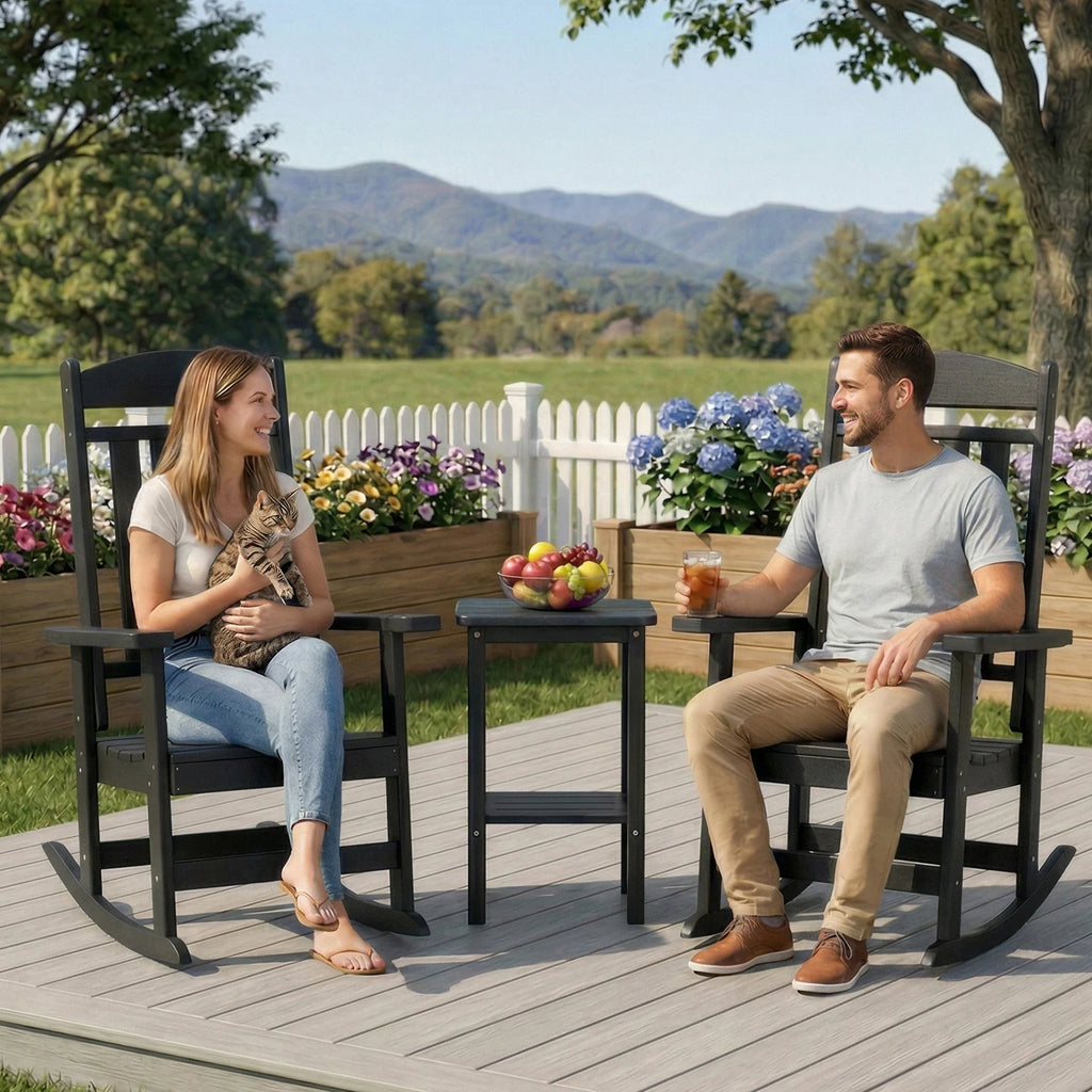 FOOWIN 2pcs Oversized High Back Outdoor Patio Rocking Chair All Weather HDPE Porch Rocker Adult Garden Lawn Indoor