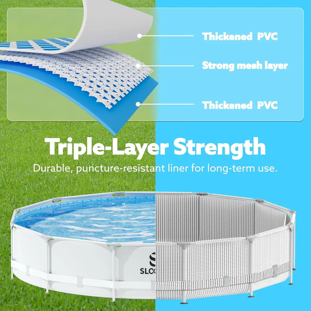 Sloosh-by JOYFY Round Above Ground Pool 10ft/12ft/15ft Outdoor Round Frame Above Ground Swimming Pool Set for Kids Adults with Filter Pump
